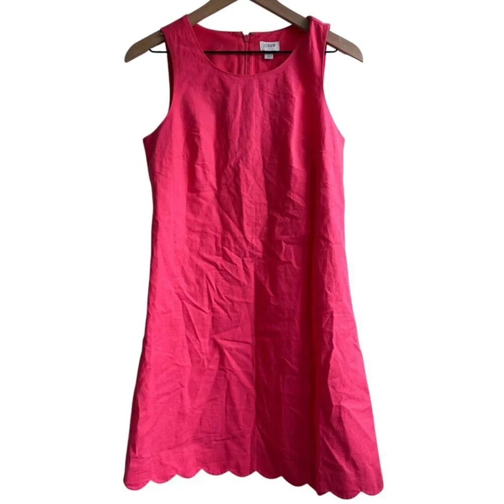 J Crew Women’s Linen Blend Mini Shift Sleeveless Scallop Hem Dress Size 2
